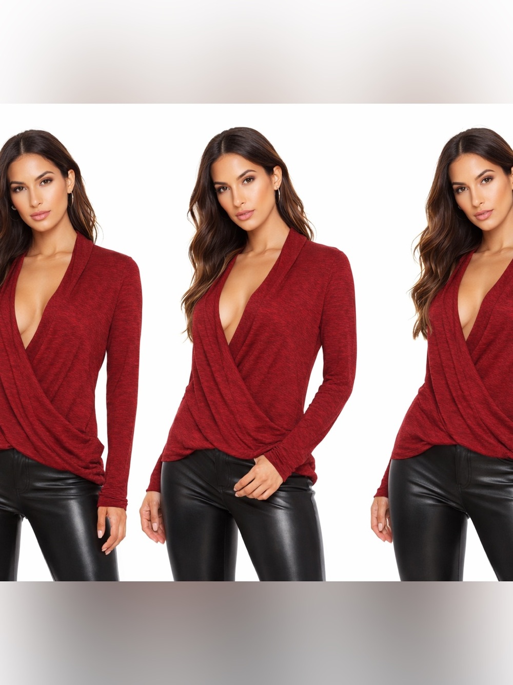 Heathered Pomegranate Knit Blouse with Suplice Neckline